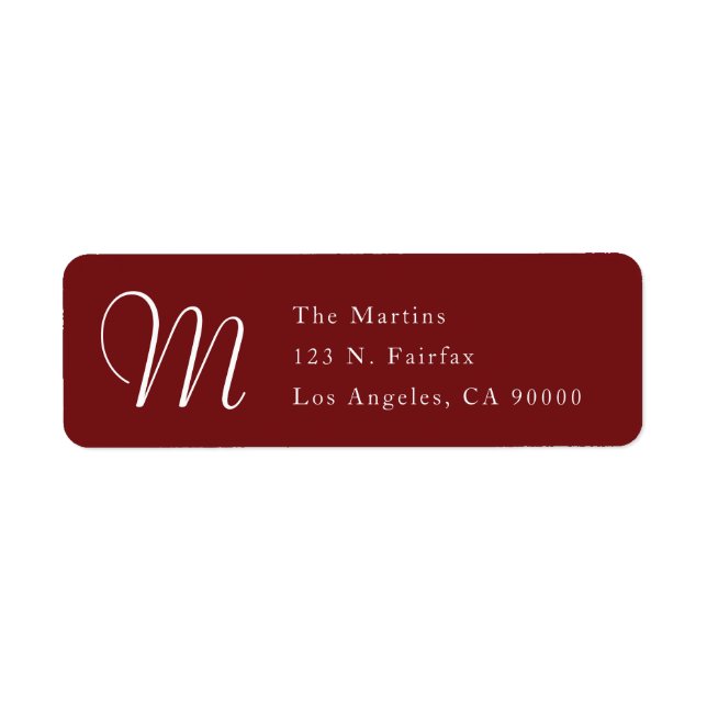 Enkel klassad Returadress med Monogram | Burgundy Etikett (Framsidan)