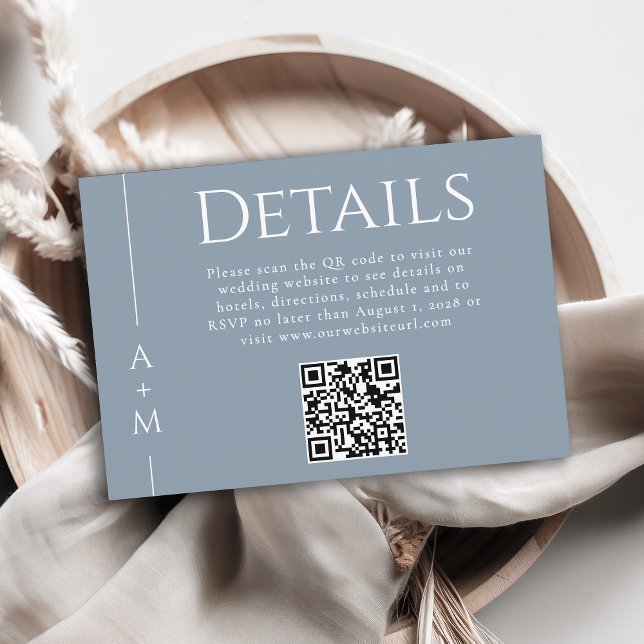 Enkel klassisk Dusty Blue - Monogram - detalj QR-k Tilläggskort (Skapare uppladdad)