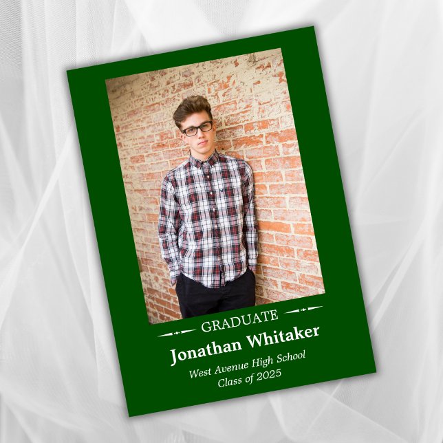 Enkel klassisk fotoGrönt lägg till bild Studenten Inbjudningar (Skapare uppladdad)