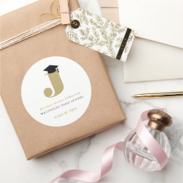 Enkel klassisk Grad Monogram Modern Studentmössa Runt Klistermärke