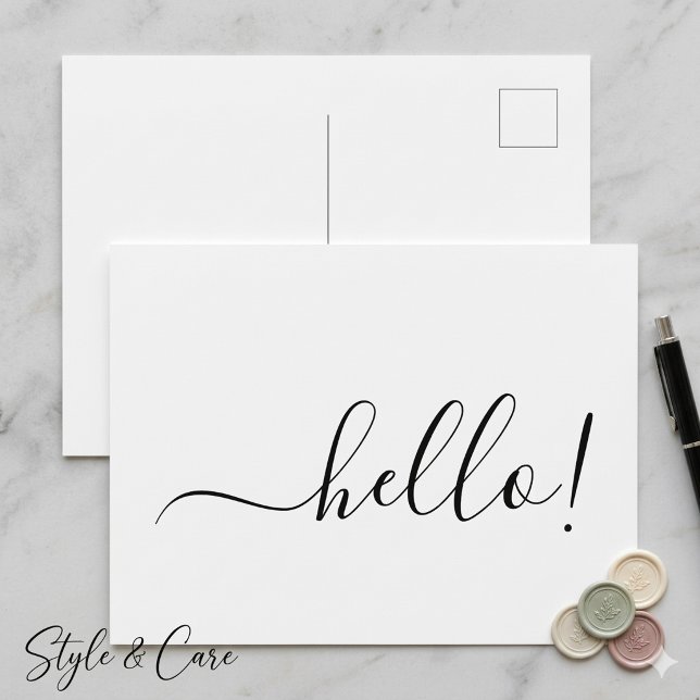 Enkel klassisk Hello vykort med rent vitt des (Simple Classic Hello Postcard with Clean White Design)