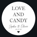 Enkel klassisk KÄRLEK och CANDY Heart Wedding-förm Runt Klistermärke<br><div class="desc">Ett klassiskt svart Bröllop-märke i Tack med Kärlek och godis i ett typiskt modernt typsnitt i eleganten. Du kan enkelt personlig det med ditt namn och bröllop-datum.</div>