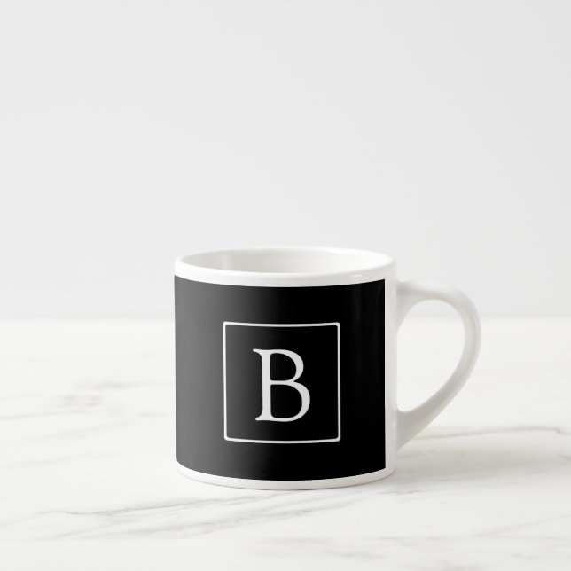 Enkel Klassisk Monogram | Svart med Vit Text Espressomugg (Höger)