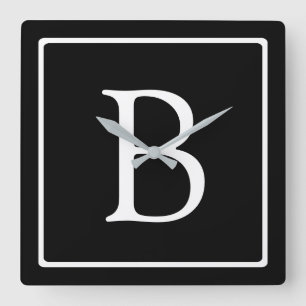 Enkel Klassisk Monogram Svart med Vit Text Fyrkantig Klocka
