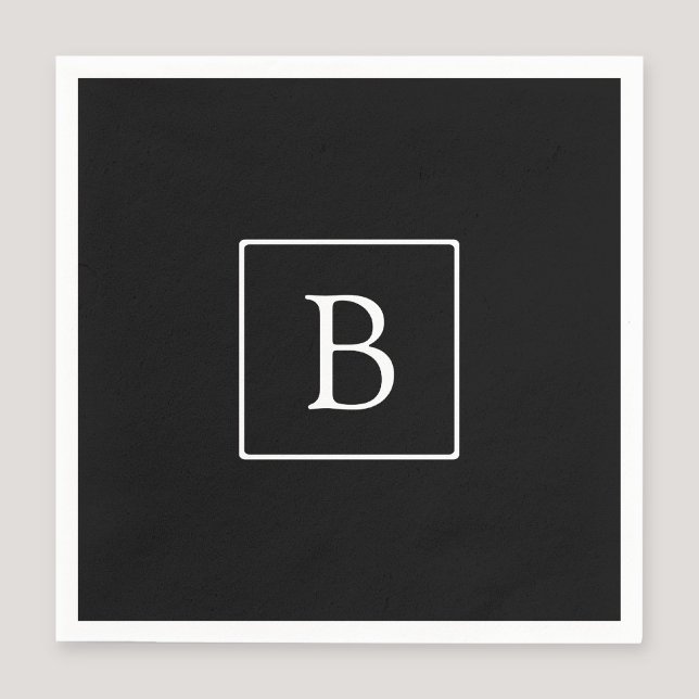 Enkel Klassisk Monogram | Svart med Vit Text Pappersservett (Skapare uppladdad)