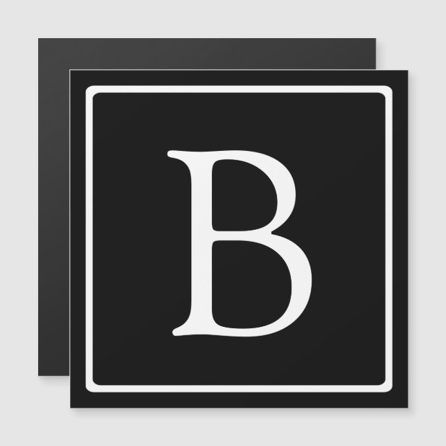 Enkel Klassisk Monogram | Svart & Vit Magnet (Fram/baksida)