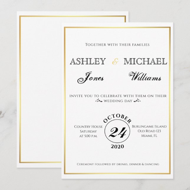 Enkel klassisk och Elegant Inbjudningar (Fram/baksida)