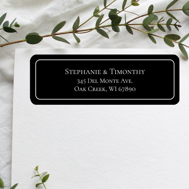 Enkel klassisk Returadress i Svarta Bröllop Returadress Etikett (Effortlessly manage wedding correspondence with our simple return labels, ensuring seamless mailing.)