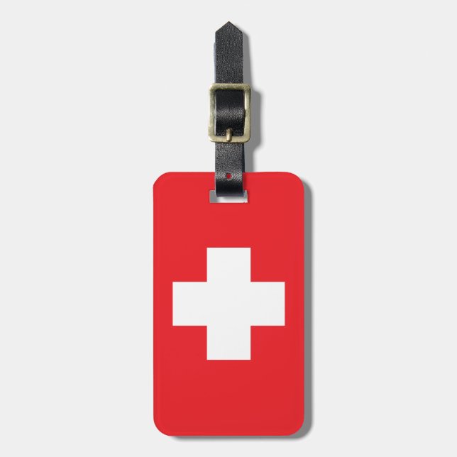 Enkel Klassisk Schweiz Röd Vit Schweizisk Kors Bagagebricka (Vertikal Framsida)