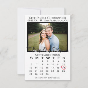Enkel Klassisk & Stilig Kalender & Foto Bröllop Spara Datumet