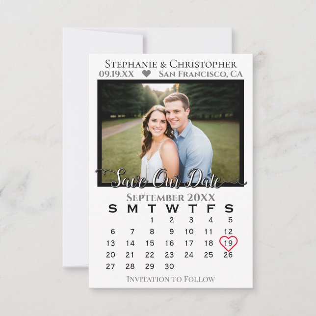 Enkel Klassisk & Stilig Kalender & Foto Bröllop Spara Datumet (Framsida)
