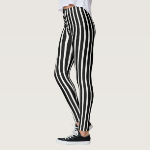 Enkel Klassisk Svart och Vit Vertikal Randig Leggings