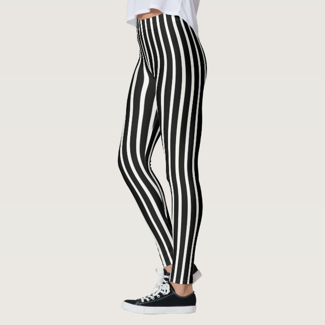  Enkel Klassisk Svart och Vit Vertikal Randig Leggings (Vänster)