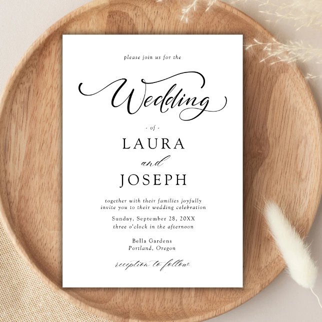 Enkel Klassisk Svart & Vit Bröllopsfest Inbjudningar (Simple classic black and white invitation creates a timeless feel for your wedding day)