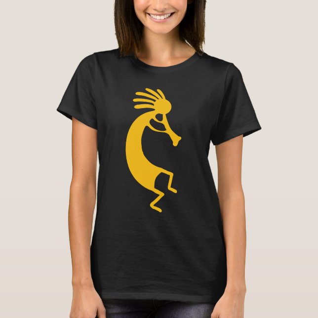 Enkel Kokopelli-ritning i gulorange T Shirt (Framsida)