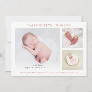 Enkel kollage   Flicka Soft Rosa Photo Birth Meddelande