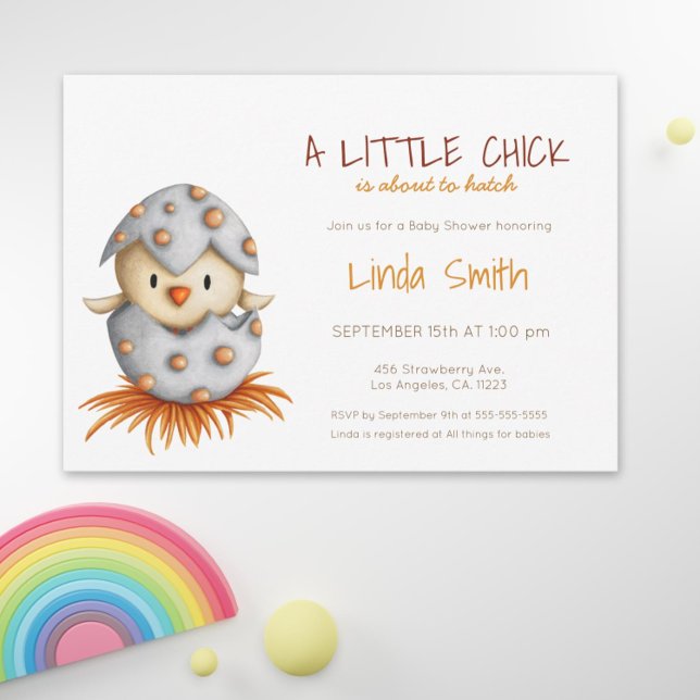 Enkel könsneutral Baby-fågelkläckningsanläggning Inbjudningar (Gender Neutral Baby Shower Invitation with a Bird Hatching by Kinda Cute by Patricia Alvarez)