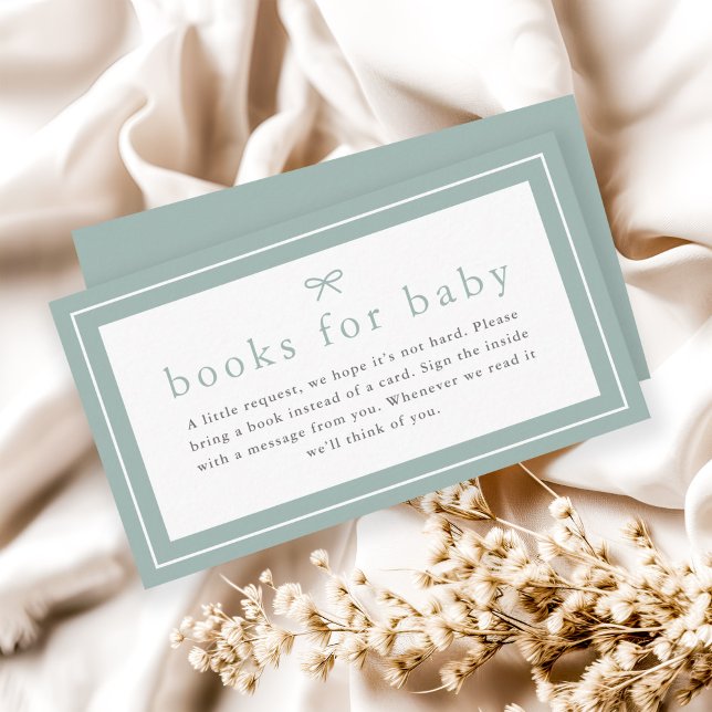 Enkel könsneutral babyåda Bokar för Baby Tilläggskort (Simple bow sage green gender neutral baby shower invitation books for baby enclosure cards.)