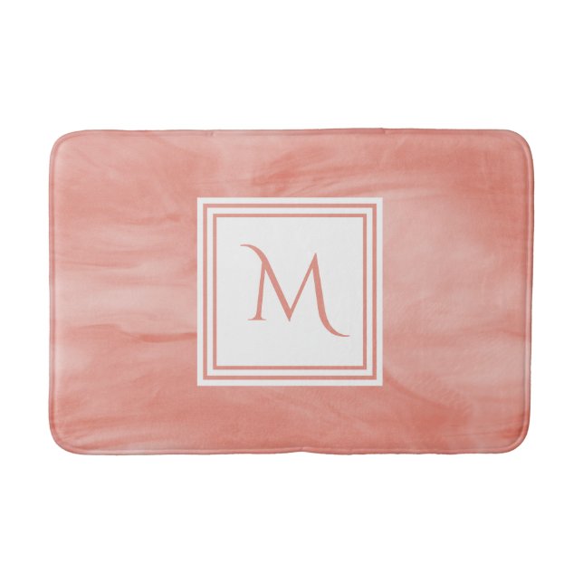 Enkel koral Rosa subtle Marble Modern Monogram Badrumsmatta (Framsidan)