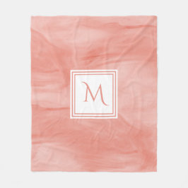 Enkel koral Rosa subtle Marble Modern Monogram Fleecefilt