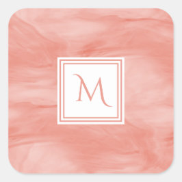 Enkel koral Rosa subtle Marble Modern Monogram Fyrkantigt Klistermärke