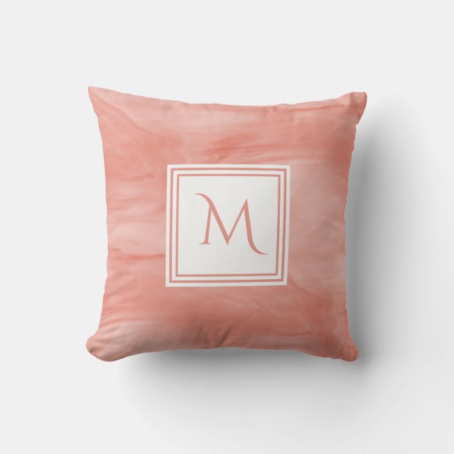 Enkel koral Rosa subtle Marble Modern Monogram Kudde (Framsida)