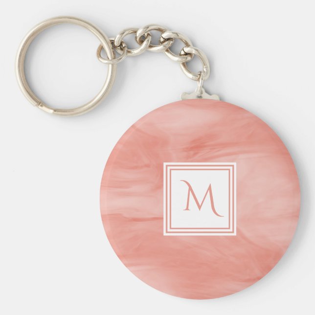 Enkel koral Rosa subtle Marble Modern Monogram Nyckelring (Framsidan)
