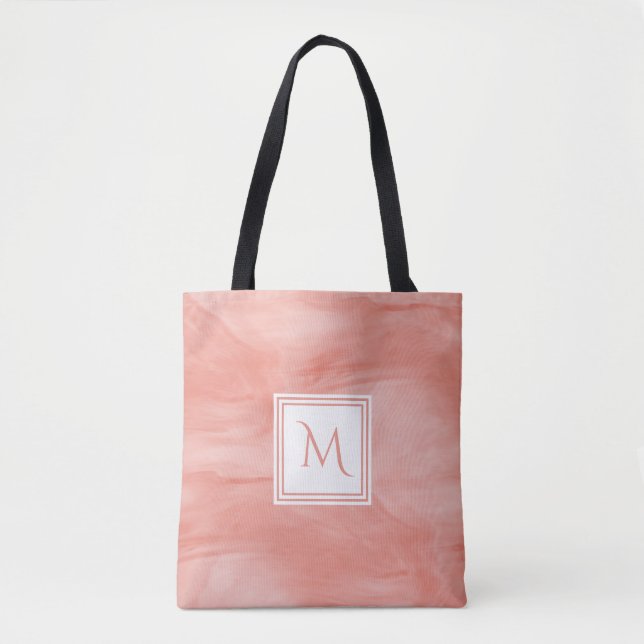 Enkel koral Rosa subtle Marble Modern Monogram Tygkasse (Framsida)