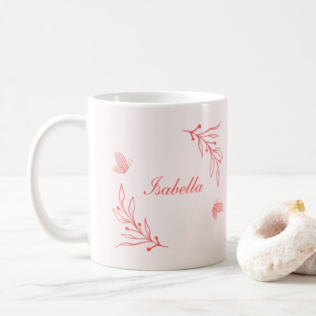 enkel korallrosa botanisk  kaffemugg (Med munk)
