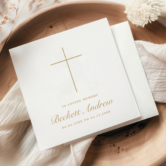 Enkel kors guld skript minnes- begravning  pappersservett (In lLoving Memory Simple Cross Memorial Funeral Napkin.)