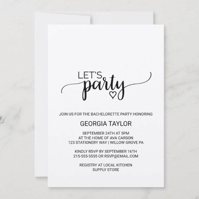 Enkel kraft kalligrafi sachelorett inbjudningar (Framsida)