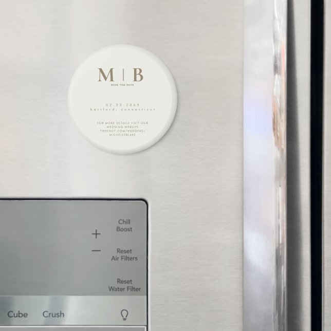 Enkel kräm & guld monogram bröllop Save the Date Magnet (In Situ (Fridge))