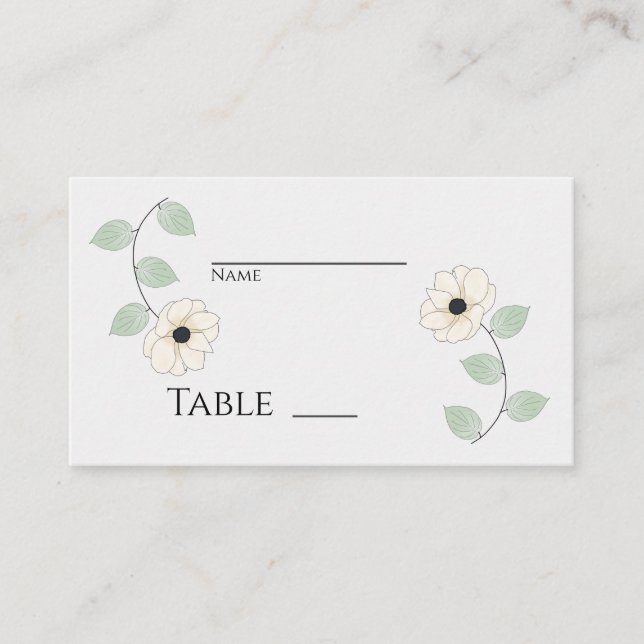 Enkel krämig vit anemoneblomma placeringskort (Framsida)