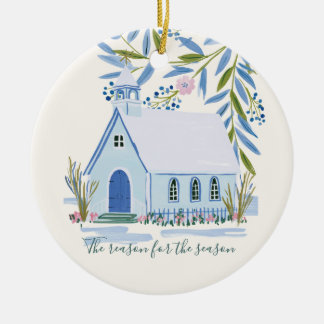 Enkel kristen julkyrka för kyrkans julfirande julgransprydnad keramik