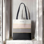 Enkel kvinnlig Rand Mönster med ditt namn Tygkasse<br><div class="desc">En underbar design med feminin elegans, den här toten har chic i modern rand i svart, grått, rosa och grå äggskal vitt. Tunn faux-guld linjer skiljer färg i designern stil. Anpassa med namn, monogram eller annan önskad text. Du kan också ta bort exemplet namn som visas om du föredrar objektet...</div>