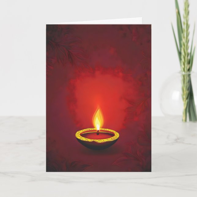 Enkel lampa Deep Red Diwali Helgkort (Framsida)