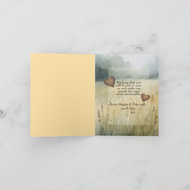 Enkel landlig hjärtformad bröllopsinbjudan meddelande (Inuti)