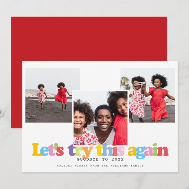 Enkel Låt oss försöka igen Modern fotokollage Julkort (Fram/baksida)