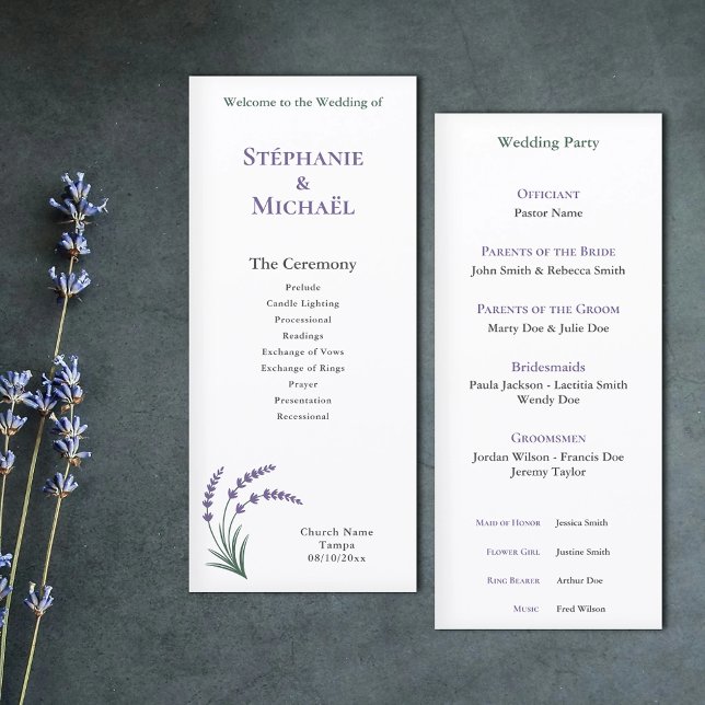 Enkel Lavendel Bröllopsceremoni Program (Simple Lavender Wedding Ceremony Program)
