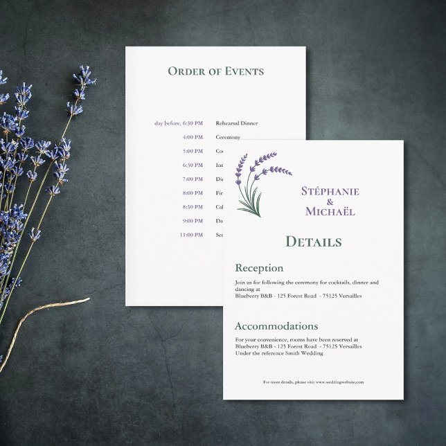 Enkel Lavendel Bröllopsdetaljer Bifogad Kort (Simple Lavender Wedding Details Enclosure Card)