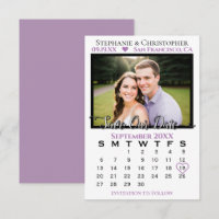 Enkel Lavendel & Vit Kalender & Foto Bröllop