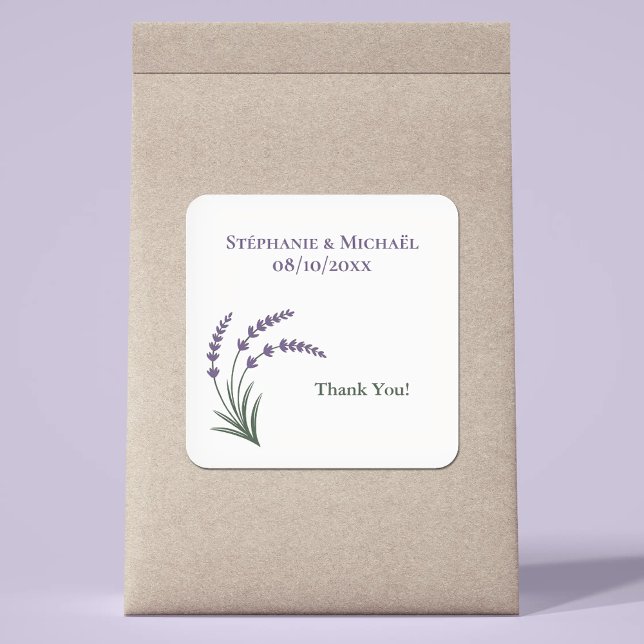 Enkel Lavendelbröllop Fyrkantigt Klistermärke (Simple Lavender Wedding Square Sticker)