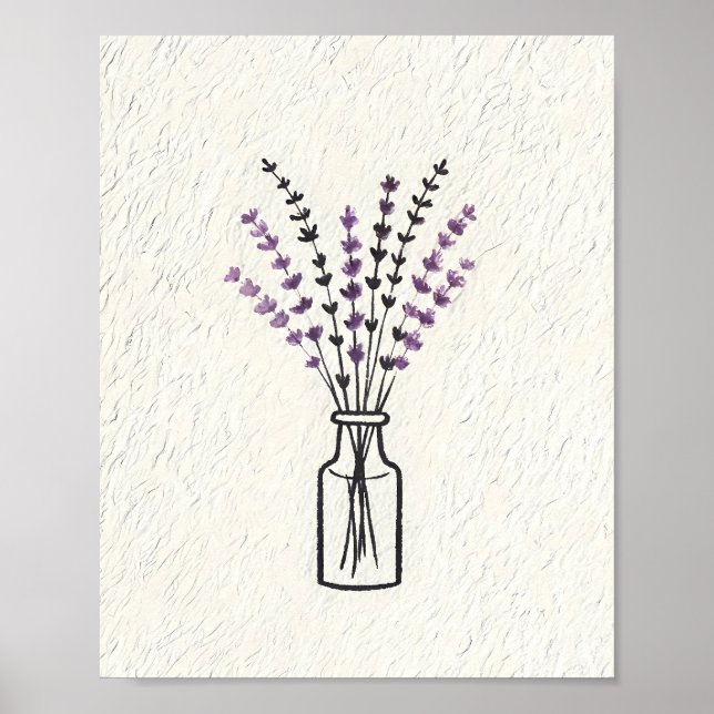 Enkel lavendelbukett i en vintage glasflaska poster (Framsidan)