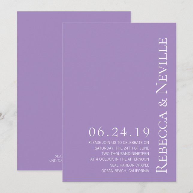 Enkel Lavender-Elegant Bröllop Inbjudningar (Fram/baksida)