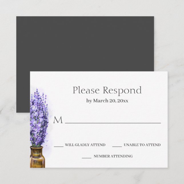 Enkel Lavender Flowers Modern Blommigt Bröllop OSA Kort (Fram/baksida)