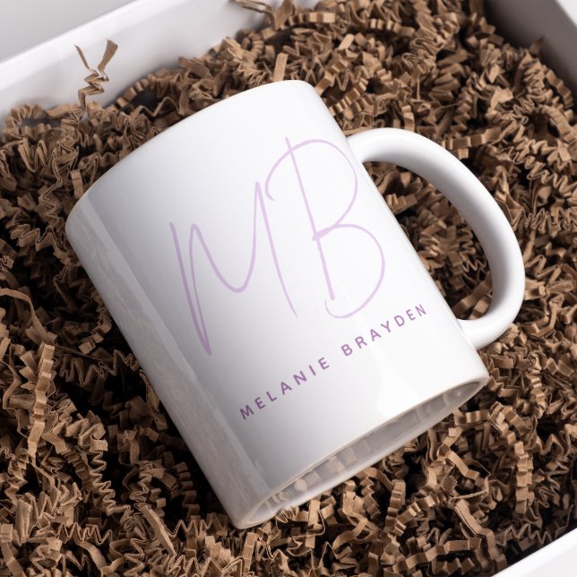 Enkel Lavender Minimalist 2 Monogram Namn Kaffemugg (Skapare uppladdad)