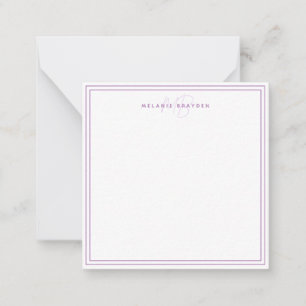 Enkel Lavender-minimalistisk Monogram två Gräns Anteckningskort