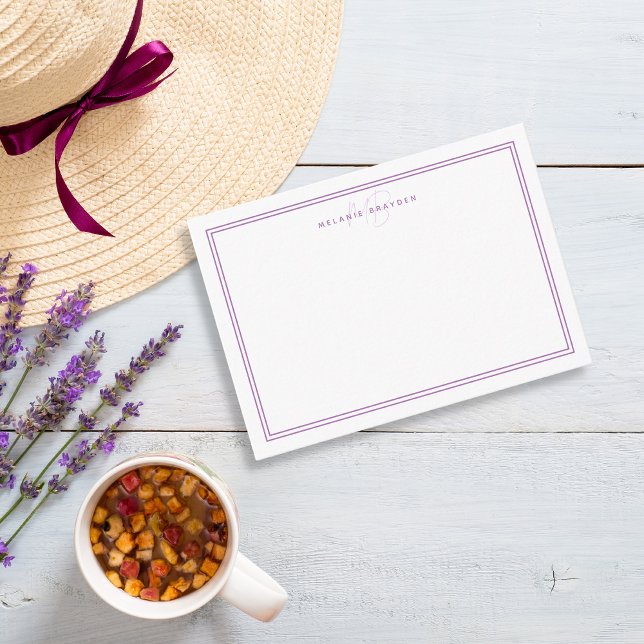 Enkel Lavender-minimalistisk Monogram två Gräns Anteckningskort (Skapare uppladdad)