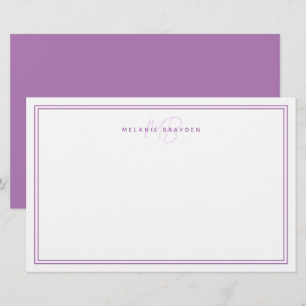 Enkel Lavender-minimalistisk Monogram två Gräns Brevpapper