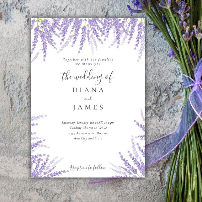 Enkel Lavender violet blommigt Bröllop Inbjudningar (Simple Lavender violet floral Wedding Invitation)